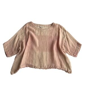 Purejill J. Jill 100% Linen Loose Weave Scoopneck Boxy Beige Pink Plaid Blouse L